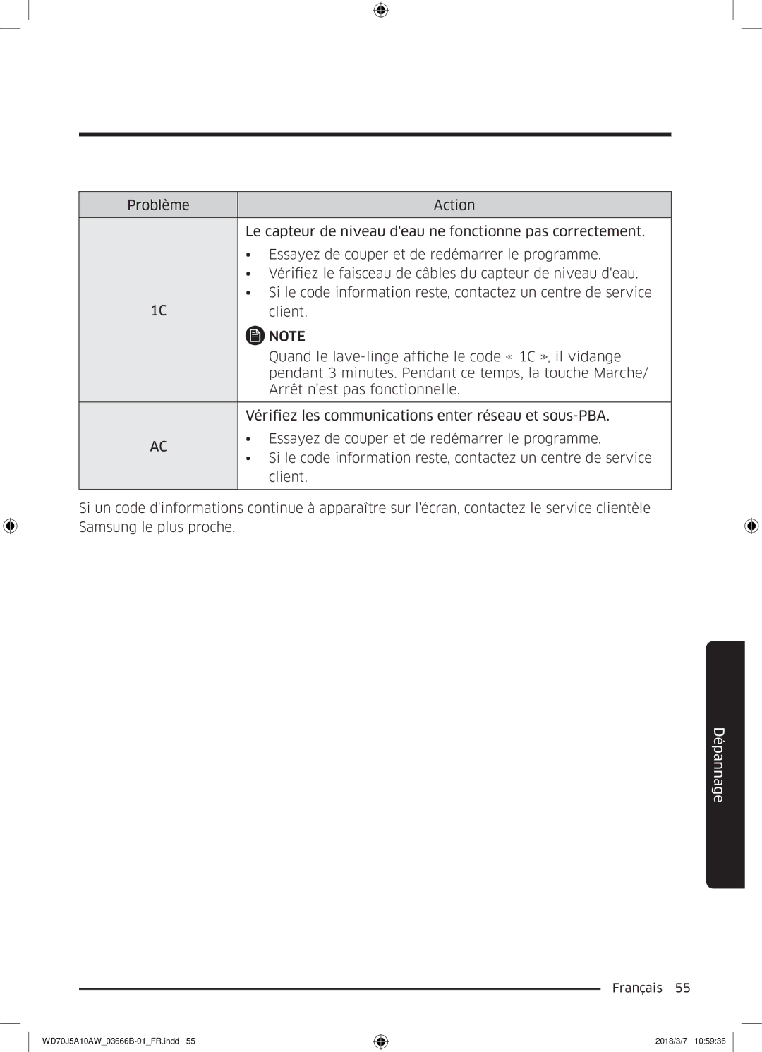 Samsung WD70J5A10AW/EF manual Français  